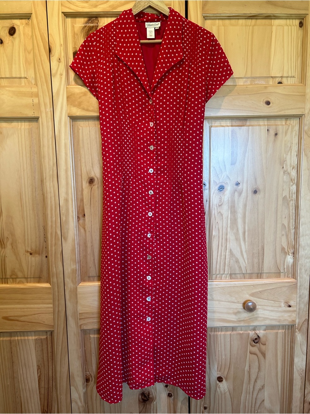 Vintage Coldwater Creek Red Polka Dot Button-Front Midi Dress